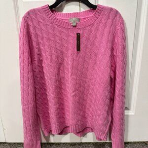 NWT J CREW CASHMERE PINK CABLE KNIT CREWNECK SWEATER XL